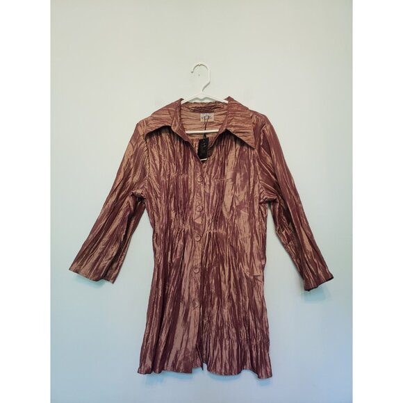 Noelle Women 12 14 Jacket Gold y2k Manhattan Port Shirt Button Crinkle Satin NWT - Picture 1 of 7